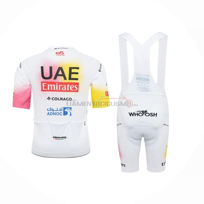 2024 Abbigliamento Ciclismo UAE Rosa Giallo Manica Corta e Salopette